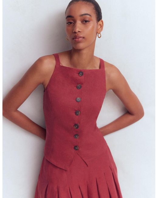 Boden Red Square Neck Linen Waistcoat