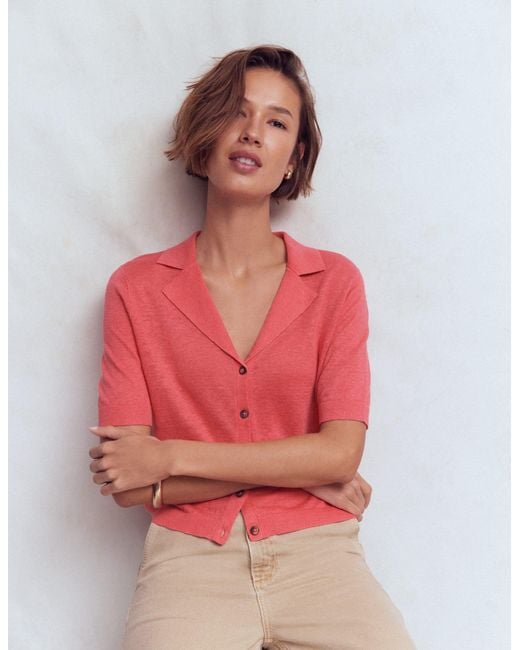 Boden Red Agnes Collar Linen Cardigan