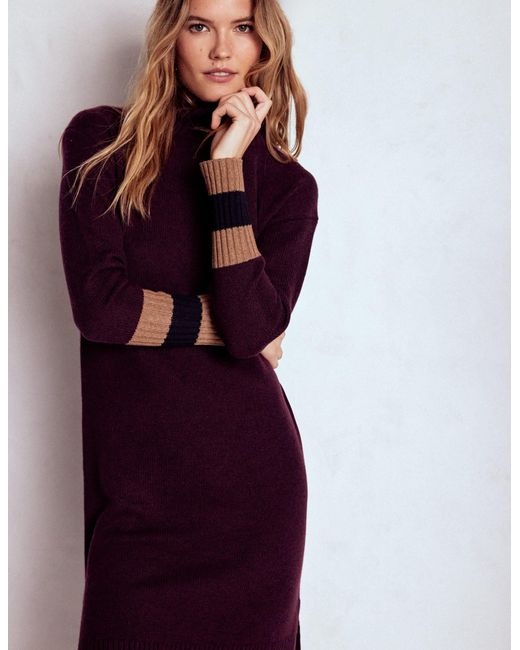 Boden Multicolor Merino Knitted Dress-Dark Cherry, Stripe