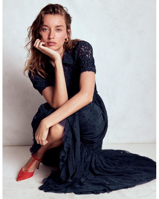 Jupe Midi Anna En Tulle-Pois Floqués Bleu Marine Boden en coloris Blue