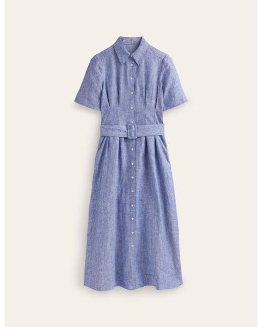 Boden Blue Louise Linen Midi Shirt Dress