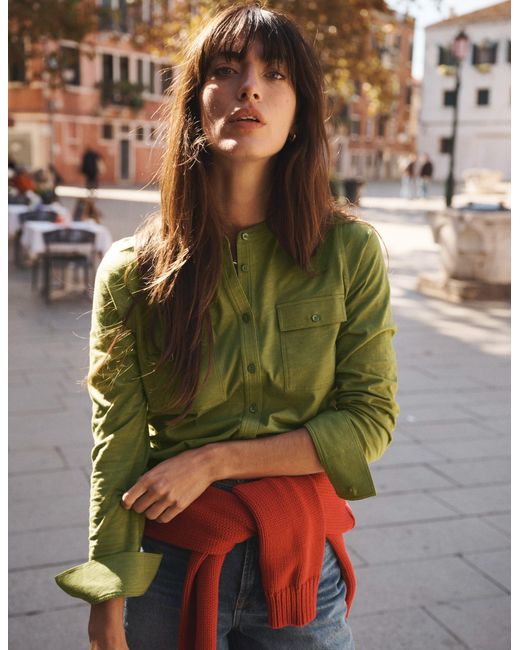 Boden Green Topstitched Pocket Shirt