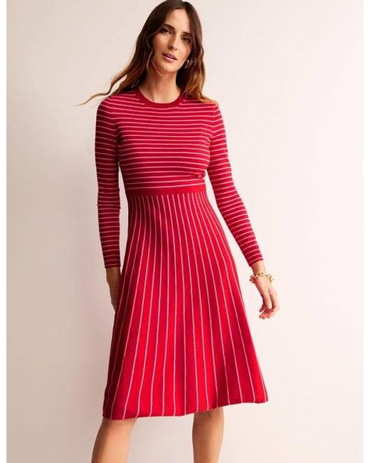 Boden Red Maria Knitted Midi Dress