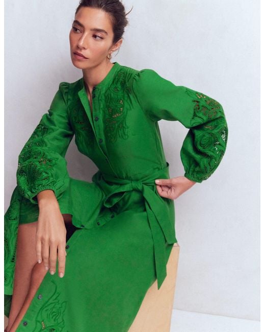 Boden Green Mae Linen Blend Shirt Dress