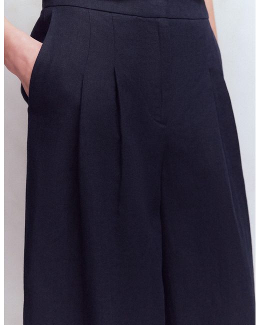 Boden Blue Pleated Linen Culotte