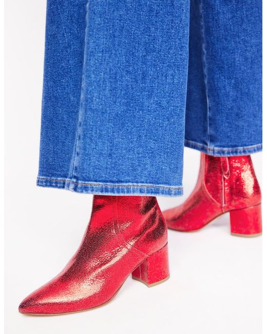 Boden Blue Block Heel Leather Ankle Boots