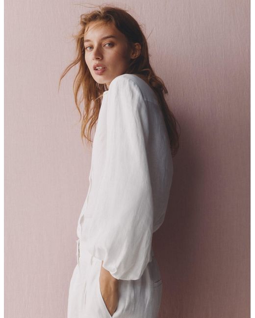 Boden White Puff Sleeve Linen Shirt