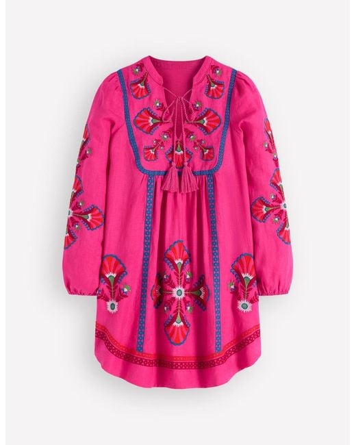 Boden Pink Pia Linen Blend Yoke Dress