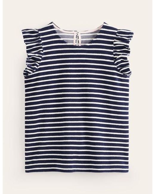 Boden Blue T-Shirt Aus Frottee Mit Rüschen Damen