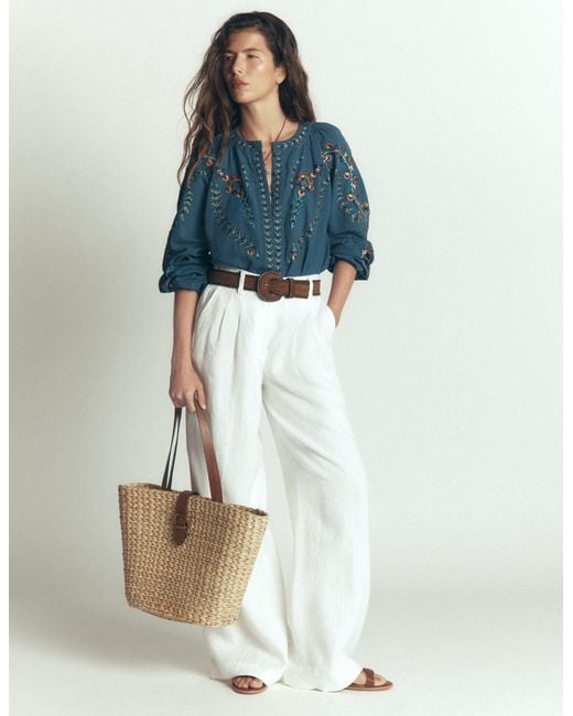 Boden Blue Raglan Embroidered Top