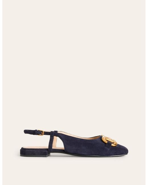 Boden Blue Iris Snaffle Slingback Flatsdark Suede