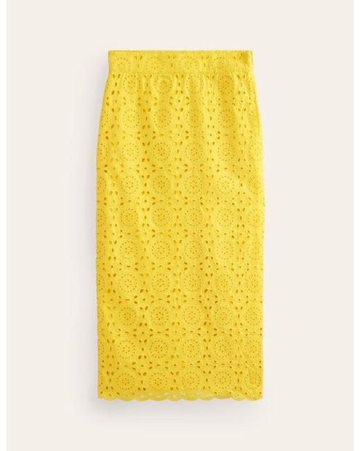 Boden Yellow Broderie Column Skirt