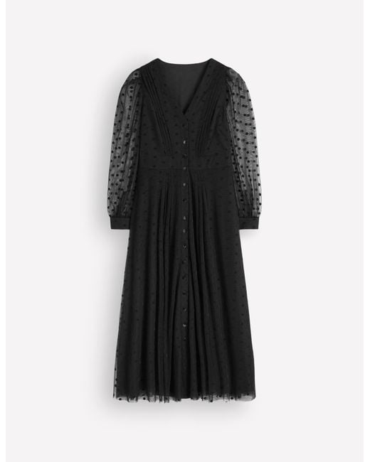Boden Black Pleated Tulle Midi Dress