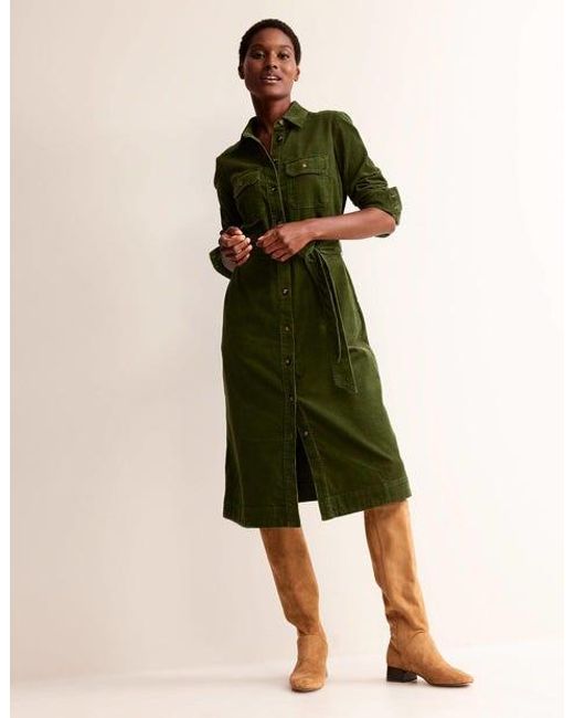 Boden Green Eloise Cord Midi Shirt Dress