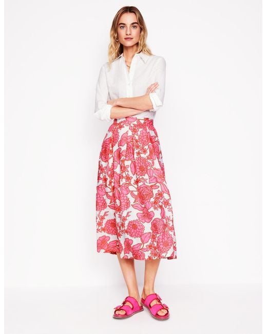 Boden Blue Verity Linen Midi Skirt- Blossom Cascade