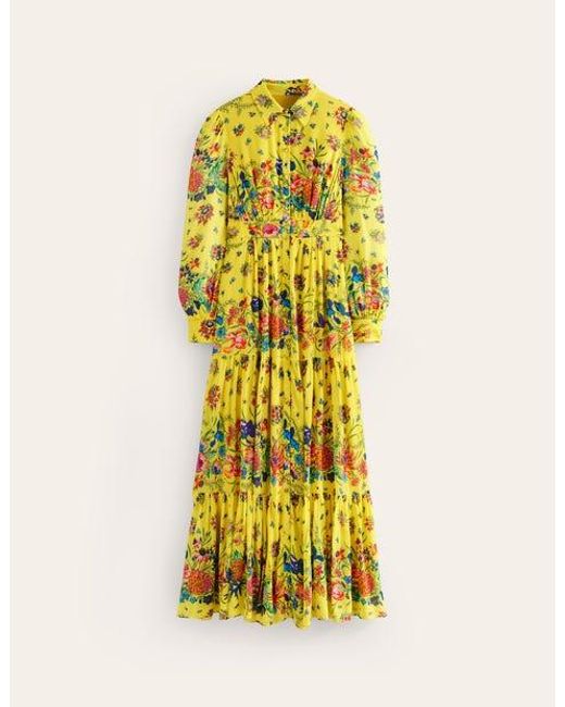Boden Occasion Maxi Shirt Dress Vibrant Yellow, Gardenia Bloom