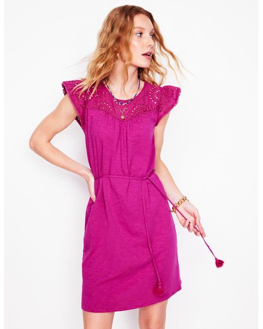 Boden Pink Juliet Kurzes Kleid Mit Lochstickerei