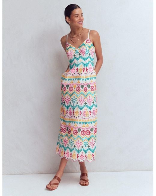 Boden Metallic Empire Linen Broderie Dress