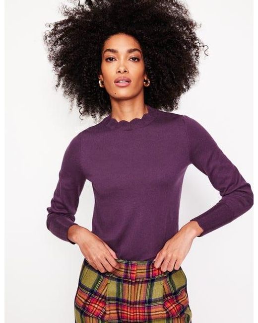 Boden Purple Imi Scallop Trim Jumper