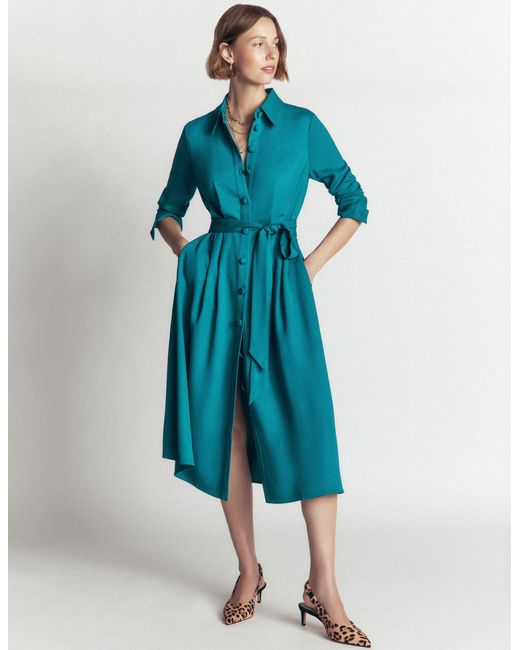 Boden Blue Kate Pleated Shirt Dress