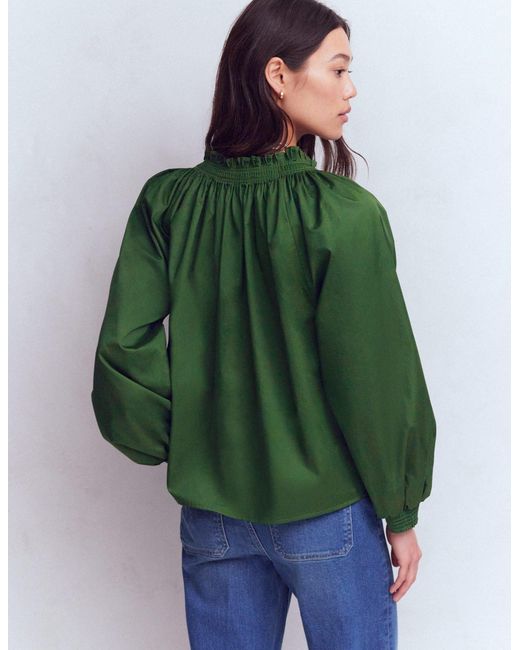 Boden Green Serena Pleat Neck Top