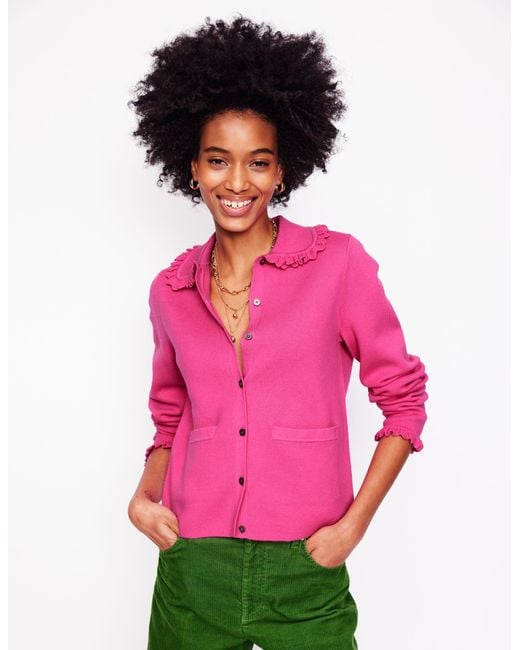 Boden Pink Jessie Frill Collared Cardigan