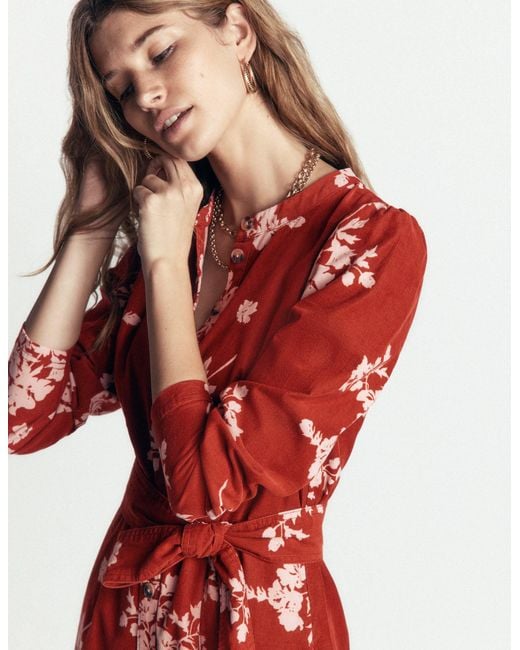 Boden Red Louise Cord Midi Shirt Dress
