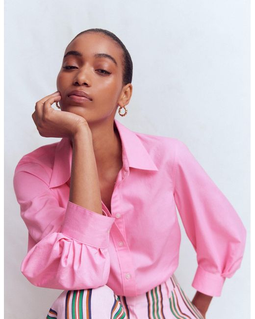 Boden Pink Puff Sleeve Oxford Shirt
