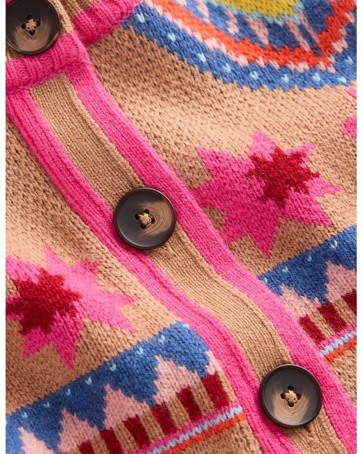 Boden Multicolor Abi Jacquard Cardigan-Camel Melange, Hearts
