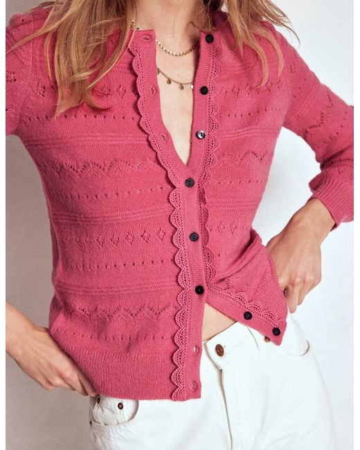 Boden Pink Leticia Lace Trim Cardigan
