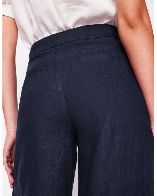 Boden Blue Wide Crop Linen Trousers
