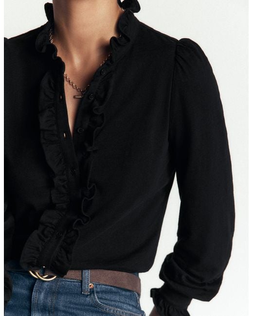 Boden Black Jersey Frill Blouse