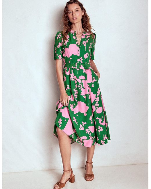 Boden Green Kate Puff Sleeve Belted Dress