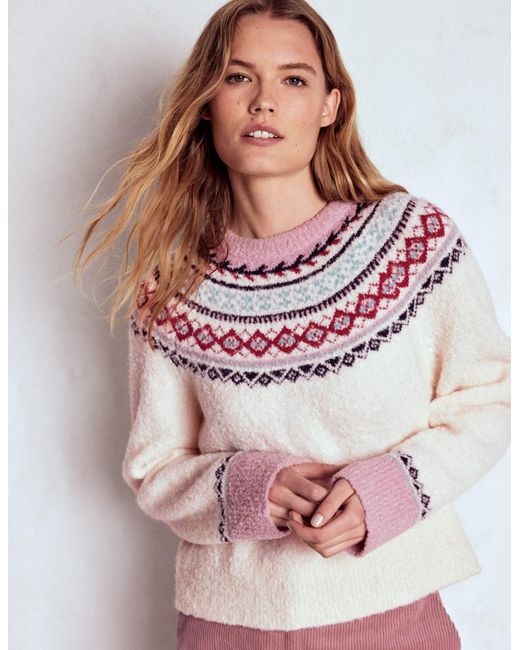 Boden Pink Bouclé Raglan Jumper