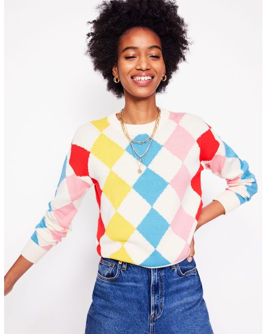 Boden Pink Cotton Novelty Sweater Multi, Check