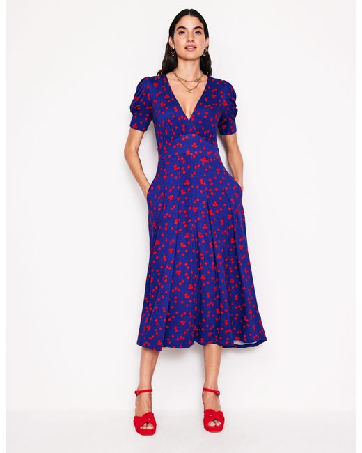 Boden Purple Kristen Pleated Jersey Dress Yarrow, Carnation Vine