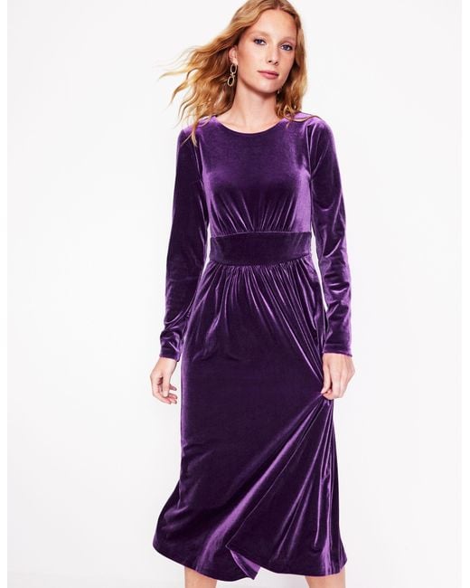 Boden Purple Thea Velvet Midi Dress