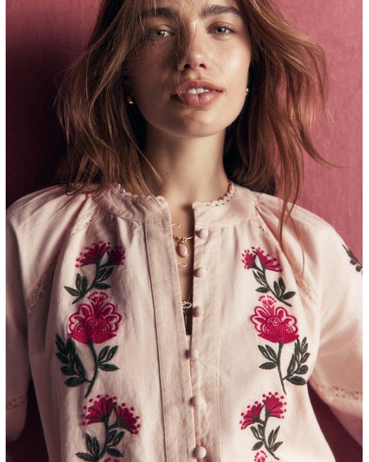 Boden Pink Raglan Embroidered Top