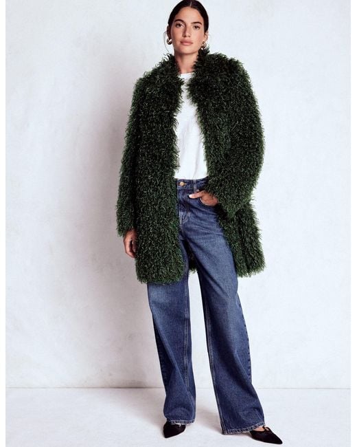 Boden Green Faux Fur Coat-Kale Leaf, Faux Fur