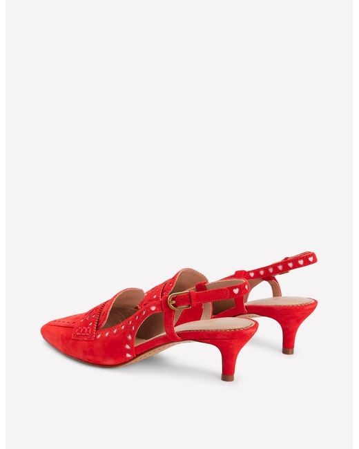 Boden Red Brogue Slingback Kitten Heel