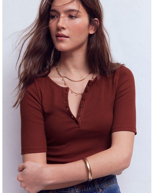 Boden Red Short Sleeve Rib Henley Top