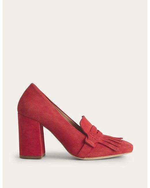 Boden Red Ghillie Detail Heeled Loafers