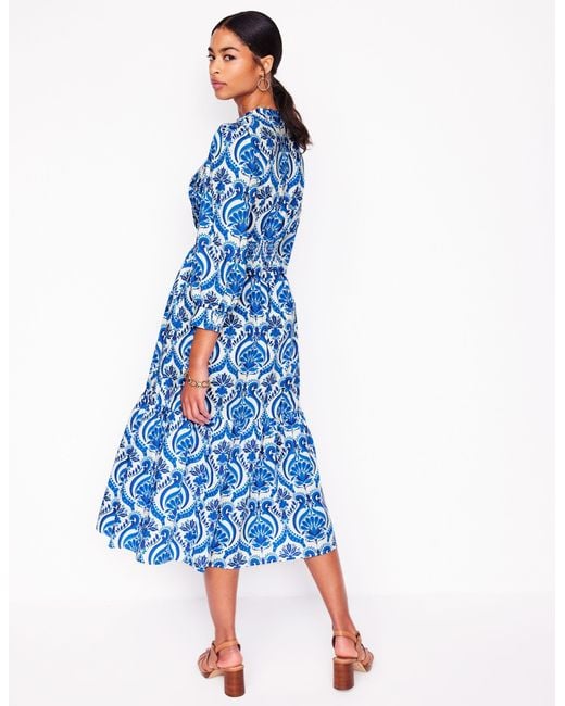 Boden Blue Elena Tiered Cotton Midi Dress