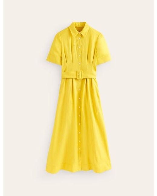 Boden Yellow Louise Linen Midi Shirt Dress