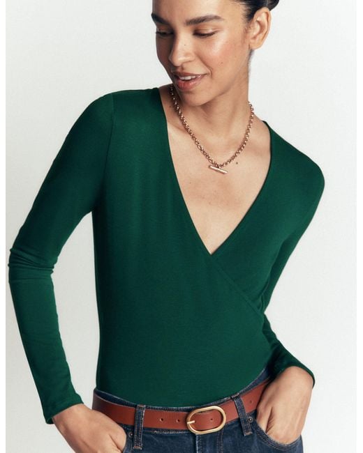 Boden Green Ruched Long Sleeve Wrap Top