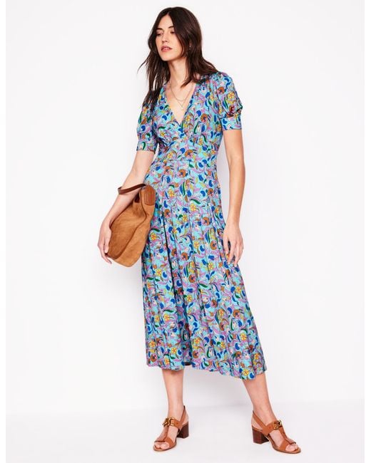 Boden Blue Kristen Pleated Jersey Dress