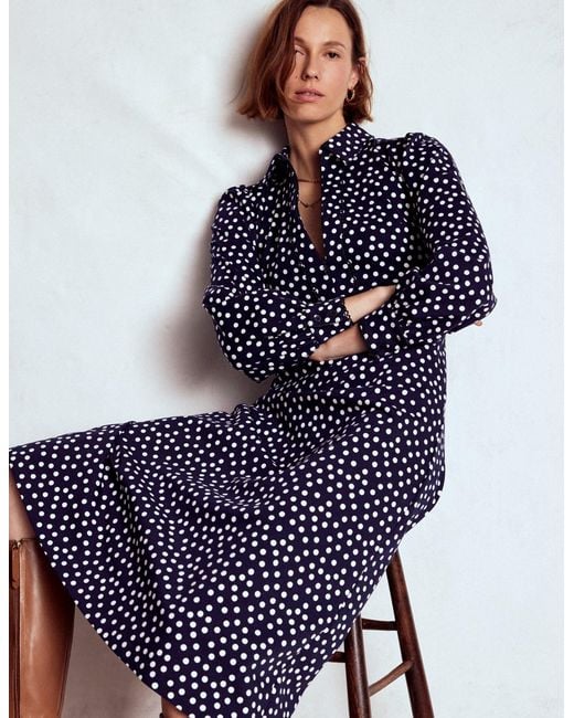 Boden Blue Paspeliertes Ponte-Midikleid Mit Reißverschluss-Französisches Marineblau, Gemalte Tupfen