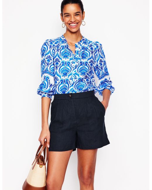 Short Dulwich En Lin-Bleu Marine, Petits Pois Boden en coloris Blue