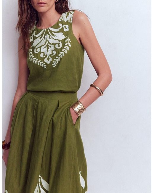 Boden Green Sofia Embroidered Linen Top