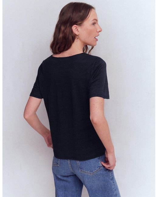 Boden Blue Tara Lace Trim Linen T-Shirt
